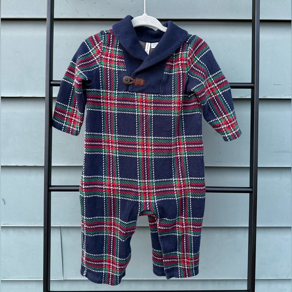 Janie and Jack Navy and Red Plaid Footie